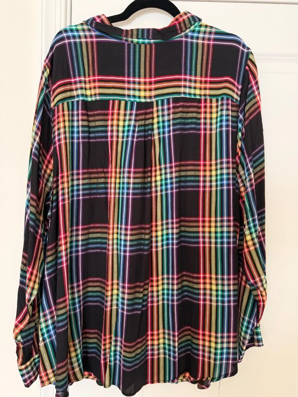 NWT Torrid Black Multicolor Rainbow Plaid Button-Up Shirt - Picture 4 of 4